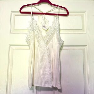 White tank with lace accent